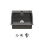 Stainless Steel Kitchen Sink, 23″x19″ Single Bowl, Overmount Handmade Sink in Black, with US Standard Drain and Hook[Unable ship on weekends, TK/TEMU only for pickup, only TX10643 warehouse supports GOFO]