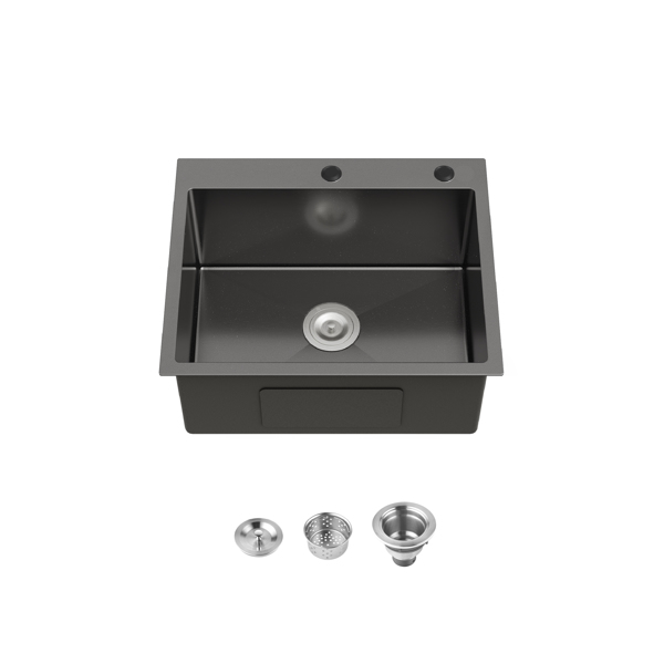 Stainless Steel Kitchen Sink, 23″x19″ Single Bowl, Overmount Handmade Sink in Black, with US Standard Drain and Hook[Unable ship on weekends, TK/TEMU only for pickup, only TX10643 warehouse supports GOFO]