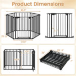 6-Panel Expandable Safety Gate (34.5"-154"), 270° Rotatable Baby/Pet Barrier for Fireplace Stairway Doorway-Black - Image 5