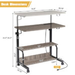 Grey Oak P2 15MM Particle Board with Melamine Coating Adjustable Computer Desk with 3 USB + 2 AC Outlets - Image 14