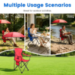 Folding Camping Chair with Detachable 8-Rib Sun Umbrella, 42.13 Inch Canopy Aluminum Alloy Portable Lawn Chair Supports 330LBS with Cup Holder - Image 9