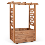 Natural Pine Wood Raised Garden Bed with Trellis & Hanging Roof, Elevated Wooden Planter Box with Drainage- Orange - Image 6