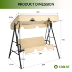68*43*60 inch Khaki KD Model with Cushion Canopy Iron Oxford Fabric 250kg Iron Swing Set - Image 3