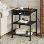 15.7" Small Side Table with Charging Station, End Table with Outlets & USB Ports, 3-Tier Adjustable Storage Nightstand for Living Room, Bedroom, Small Spaces, Black (Shipment from Walmart)