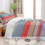 3 Pieces Orange Blue Boho Pattern Bedding Duvet Cover Set King for Adults Bedroom Decor - Image 5