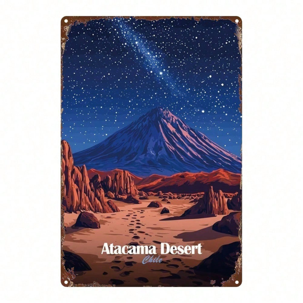 CIFbuy 1pc Chile Atacama Desert Night Sky Metal Wall Sign, Aged Vintage Iron Sheet With Stars & Terrain, 8x12 Inch 2D Flat Decor For Ho TikTok, TikTok, eet With Stars & Terrain Self-pickup Logiopics