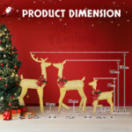 3-Piece Lighted Christmas Reindeer Family Set Outdoor Decorations, Weather Proof 2D Deer Family Set of 3 Christmas Ornament Home Decor Pre-lit 200 LED Warm White Lights with Stakes, Golden - Image 10