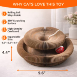 Kitty Curls Cat Toy - Foldable Accordion Cat Scratcher withBall - Magic Organ Cat Scratch Board for Interactive Play -Calming Features - Image 4