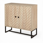 31.5" Modern Buffet Cabinet, Adjustable Shelf, Steel Base, 2 Chevron Doors Sideboard - Image 2