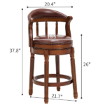Seat height 26.5'' Cow top Leather Wooden Bar Stools, 360 Degree Swivel Bar Height Chair with Backs for Home Kitchen Counter(brown 1pc) - Image 2