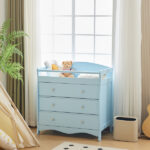 Blue painted finish, MDF, three drawers, 90.5*58*92cm, children's wooden bed with safety belt and changing table for babies - Image 5
