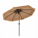 10ft Double Tier Hawaiian Tiki Patio Umbrella with Push Button 30° Tilt & Crank Lift, 8 Metal Ribs PE Thatch Tropical Outdoor Shade Canopy Ventilated Top for Backyard Poolside Brown - Image 2