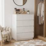 Handleless Grille-Finished 4-Drawer Bedside Table P2 Particleboard + MDF & Melamine Veneer + Thermoformed Drawer Dresser 23.62*14.96*30.71in White - Image 14