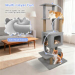 64" Light Gray Cat Tower with Plush Perches & 3 Dangling Balls, Jute Scratching Posts & Anti-Tipping Device for Multi-Cat Households - Image 8
