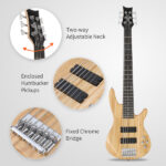 Full Size GIB 6 String H-H Pickup Electric Bass Guitar Bag Strap Pick Connector Wrench Tool Burlywood - Image 12