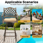 Outdoor Swivel Bar Stools Set of 2, Cast Aluminum Patio Bar Height Chairs, All-Weather Bar Dining Chairs Outdoor Swivel Chairs Furniture (Grid Back) - Image 14