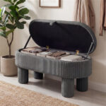 Gray 42 Inch Corduroy Storage Bench, Plush Foam Cushion & Hidden Compartment, 400LBS Seat Weight Capacity - Image 3