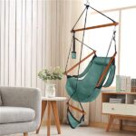 Oxford Cloth Hardwood With Cup Holder Wooden Stick Perforated 100kg Seaside Courtyard Oxford Cloth Hanging Chair Green - Image 2