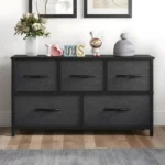 5 Drawer Dresser Fabric, Wide Chest Of Drawers With Wood Top for Living Room,,Hallway,Black (Shipment from Walmart)