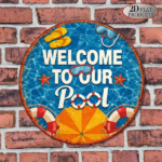 CIFbuy 1pc 8x8in Welcome To Our Pool Sign, "Retro 2D" Flat Round Plaque, Pool Party Backyard Poolside Beach Hut Decor, Plaque, Pool Party Backyard Poolside Beach Hut Decor, TikTok, TikTok, Self-pickup Logicoics - Image 10