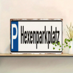 CIFbuy Vintage Witch Parking Lot Metal Tin Sign, Wall Art With Blue P Icon & Black German Text, Text, Retro Garage Decor For Home MeikTok, MeikTok, ck German Text Self-edckup Logiopmecon &