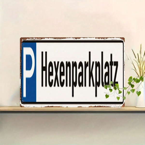 CIFbuy Vintage Witch Parking Lot Metal Tin Sign, Wall Art With Blue P Icon & Black German Text, Text, Retro Garage Decor For Home MeikTok, MeikTok, ck German Text Self-edckup Logiopmecon &