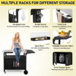 Outdoor Grill Cart with Storage, Rolling Bar Cart Movable Kitchen Island for BBQ, Patio Dining Cart Table for Food Prep with Wheels Hooks Foldable Top - Image 15