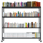 4-tier, adjustable shelf spacing, with adjustable feet and wheels, iron display stand, 150*60*192cm, powder-coated black - Image 3
