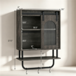 Farmhouse Industrial Wall Mounted Bathroom Cabinet with Sliding Fluted Door, 3‑Tier Storage Organizer with Towel Hooks, for Bathroom Kitchen Laundry Room - Image 4