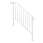 [Same Code 10847084 26338450]Handrails for Outdoor Steps, Iron Handrail Fits 3 Step, Transitional Handrail with Installation Kit, White