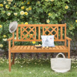 118*56.5*90cm Outdoor Garden Fir Grid Back Wooden Bench Burlywood - Image 18