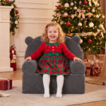 Bear-Shaped Kids Sofa, Teddy Fleece Foam Chair for Toddlers 3+, Portable Bear-Shaped Couch (Gray) - Image 7