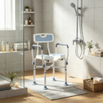 Light Blue Padded Bath Seat – Height Adjustable Anti-slip Shower Chair with Arms and Back - Image 7