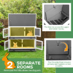 2 Story Solid Wood Rabbit Hutch Bunny Cage with 2 Large Main Rooms, Indoor Outdoor Rabbit House Guinea Pig Cage Pet House for Small Animals with 2 Removable Trays, Grey - Image 13