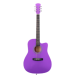 Purple 41-inch Dreadnought barrel-shaped cutaway acoustic guitar with pick, strings, capo, gig bag, tuner, wrench tool, and shoulder strap