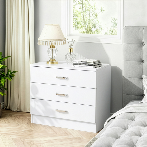 3b0ac05c-208a-4845-a246-45121d130a32.png 3-Drawer P2 Particleboard Bedside Table with Melamine Finish Drawer Cabinet Lockers 25.98*12.99*22.05in White =75682614 - Image 1