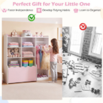 Kids Clothing Rack with Storage Cubes & Rolling Drawer Multifunctional Children Wardrobe Organizer - Image 7