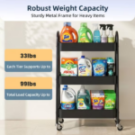 Utility Cart, Metal, 3‑Tier, Lockable Caster Wheels , 360° Rolling, Black (Shipment from Walmart) - Image 4