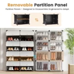 4-Tier Shoe Rack with Side Hooks, 32-Pair Capacity Sturdy Metal Frame Storage Organizer, White&Black Plastic Panel Shelf for Entryway, Bedroom&Dressing Room Black(Shipment from Walmart) - Image 4