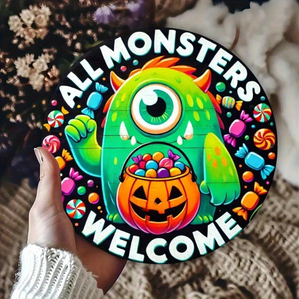 3b218706-5f04-42be-9f7b-60786d4bde94.png CIFbuy Frightsbyte 8x8 Inch Round Halloween Metal Sign, 2D Flat Tin Wall Art, Monster Printed Rustic Vintage Decor For Home Bar Party H TikTok, TikTok, ty H Self-pickup Logiopics - Image 1