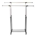 Dual-bar Vertical & Horizontal Stretching Stand Clothes Rack with Shoe Shelf YJ-04 Black & Silver - Image 2