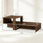 2-Tier Modern Geometric Coffee Table Engineered Wood Low Center Table with Storage Shelf, Waterproof Surface Cross Base Accent Table for Living Room Tea Game Work - Brown - Image 3