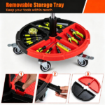 Adjustable Rolling Mechanic Stool with Backrest & Removable Tool Tray, 360° Swivel Lockable Wheels Heavy Duty 330 LBS Capacity Gas Lift Workshop Repair Seat Black Red - Image 10
