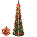 6 FT Fully Decorated Pre-lit Christmas Tree, Pop Up Artificial Xmas Tree with 150 Warm Lights Battery Operated and Red & Golden Ornaments for Home Office Store Holiday Deco - Image 7
