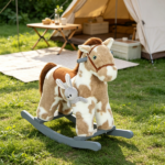 Brown Kids Rocking Horse – Soft Plush Horse Rocker with Rabbit Toy, Realistic Neigh for Playroom & Living Room - Image 7