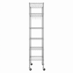 6-layer display rack with adjustable layer spacing, freely combinable and detachable, featuring a row of 6 side hooks, adjustable feet and wheels. Made of iron, 55*30*165cm, powder-coated silver-gray - Image 5