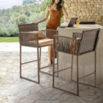 Outdoor 3 Piece Patio Bar Set, Bar Height Bistro Table Set for 2 People, High Top Wicker Bar Stools and Table Outdoor Bar Set with Cushions and Pillows, Brown Gradient Rattan & Beige Cushion - Image 4