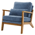 Mid-Century Oak Accent Chair - Deep Navy Blue Chenille Upholstered Single Lounge Chair, Sturdy Wood Frame Indoor Armchair (330LBS Weight Capacity) - Image 25