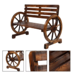 Rustic 2-Person Wooden Wagon Wheel Outdoor Bench, Solid Fir Wood, Dark Brown - Image 4
