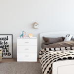3-Drawer Tall Cabinet Particleboard Bedside Table with Textured Melamine Finish White - Image 21